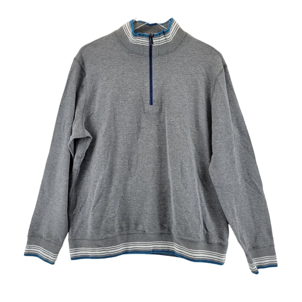 Robert Graham Quarter Zip Pullover Shirt Mens Large Gray‎ Blue White Long Sleeve